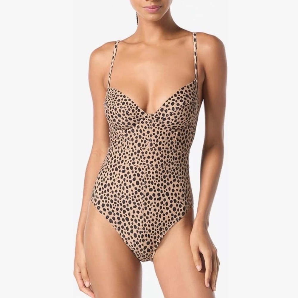 Michael Kors Swimsuit One Piece Leopard Cheetah Print Underwire Bathing Suit 6